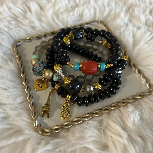 New Beaded Bohemian Stretch Bracelets (4pc) - Picture 3 of 5